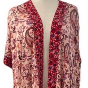 - - Artesia Parisian paisley and floral red pink kimono M/L